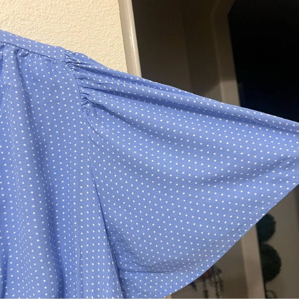 A New Day XXL Woman's Dress Front Button Short Sleeve V Neck Blue White dots - Picture 8 of 11